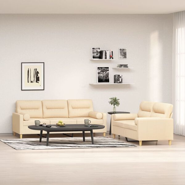 vidaXL Juego de sof&aacute;s con cojines 2 piezas tela crema