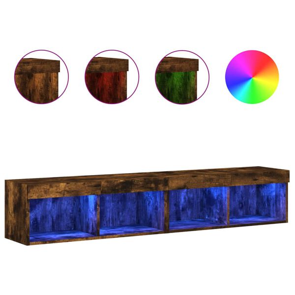 vidaXL Muebles de TV con luces LED 2 uds roble ahumado 80x30x30 cm