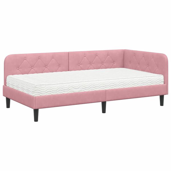 vidaXL Estructura de cama en esquina Rosa 90 x 200 cm Terciopelo