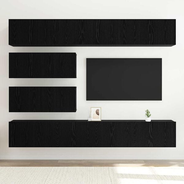 vidaXL Conjunto de mueble de TV 6 pcs Roble Negro Madera de ingenier&iacute;a