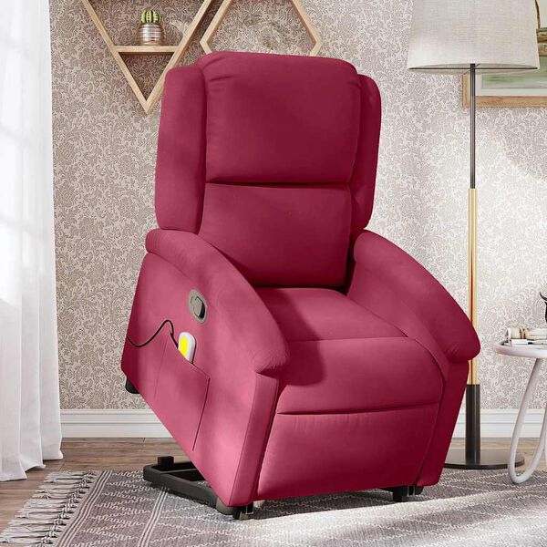 vidaXL Sill&oacute;n reclinable de masaje elevable terciopelo rojo tinto