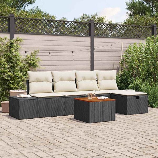 vidaXL Conjunto de sof&aacute;s de jard&iacute;n con coj&iacute;n 6 pcs Negro Polirat&aacute;n