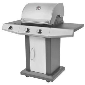 vidaXL Parrilla de Gas con Quemador con rueda con puerta Plateado
