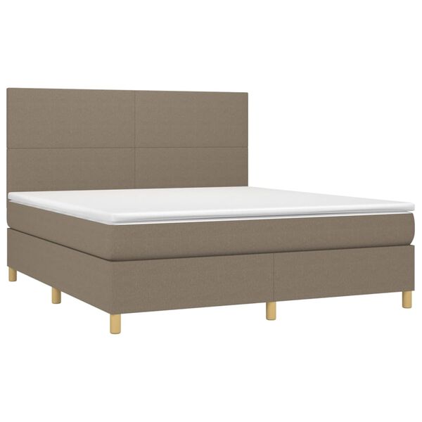 vidaXL Cama box spring colch&oacute;n y luces LED tela gris taupe 160x200 cm