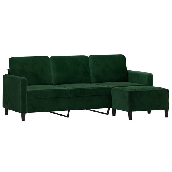 vidaXL Sof&aacute; de 3 plazas con taburete de terciopelo verde oscuro 180 cm