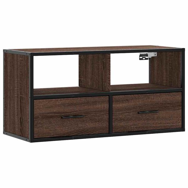 vidaXL Mueble TV madera ingenier&iacute;a y metal marr&oacute;n roble 80x31x39,5 cm