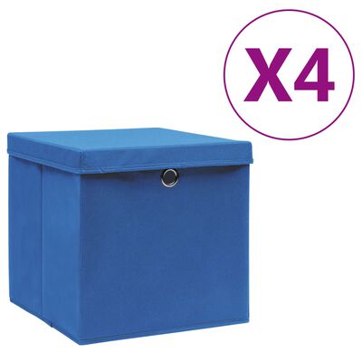 vidaXL Cajas de almacenaje con tapas 4 uds azul 28x28x28 cm