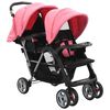 vidaXL Carrito para 2 ni&ntilde;os tandem de acero rosa y negro
