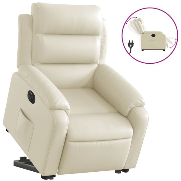 vidaXL Sill&oacute;n reclinable elevable el&eacute;ctrico de cuero sint&eacute;tico crema