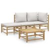 vidaXL Set de muebles de jard&iacute;n 4 piezas bamb&uacute; y cojines gris claro