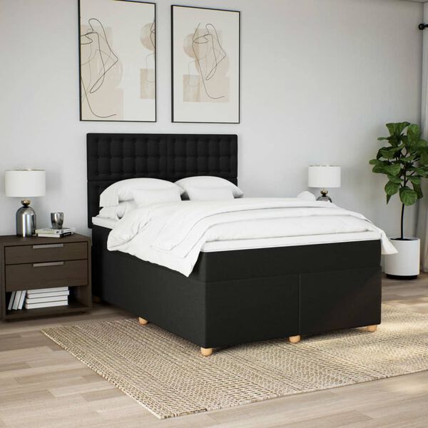 vidaXL Cama box spring con colch&oacute;n tela negro 140x200 cm