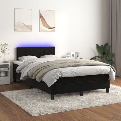 vidaXL Cama box spring colchón y LED terciopelo negro 120x200 cm