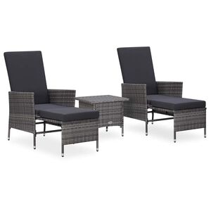 vidaXL Set de muebles de jard&iacute;n 3 pzas y cojines rat&aacute;n sint&eacute;tico gris