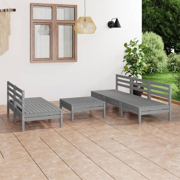 vidaXL Juego de muebles de jard&iacute;n 6 piezas madera maciza de pino gris