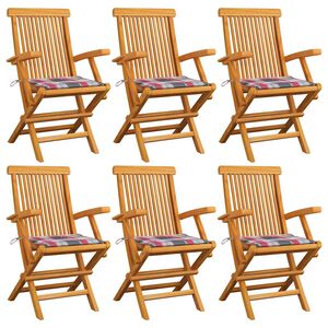 vidaXL Sillas plegables con cojines de estampado de cuadros rojos, 6 unidades, madera maciza de teca.