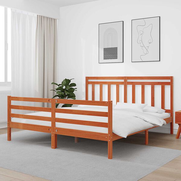 vidaXL Estructura de cama con cabecera Marr&oacute;n cera 180 x 200 cm