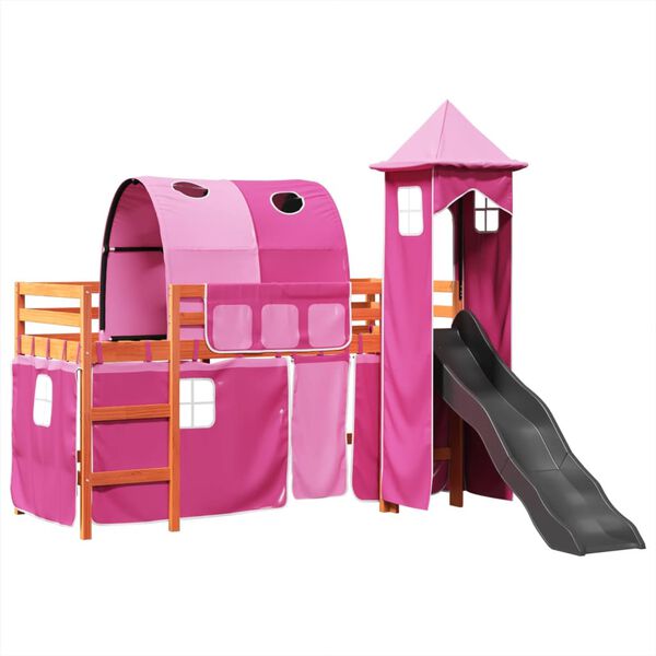 vidaXL Cama alta para ni&ntilde;os con torre madera pino rosa 80x200 cm