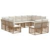 vidaXL Conjunto de sof&aacute;s de exterior 11 pcs Natural y Crema Poli&eacute;ster