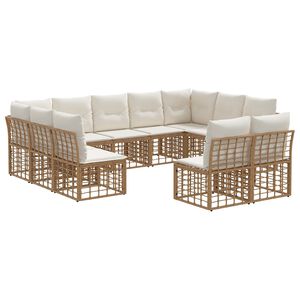 vidaXL Conjunto de sof&aacute;s de exterior 11 pcs Natural y Crema Poli&eacute;ster