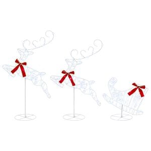 vidaXL Reno de Navidad con trineo 3 uds. 160 LED Blanco fr&iacute;o