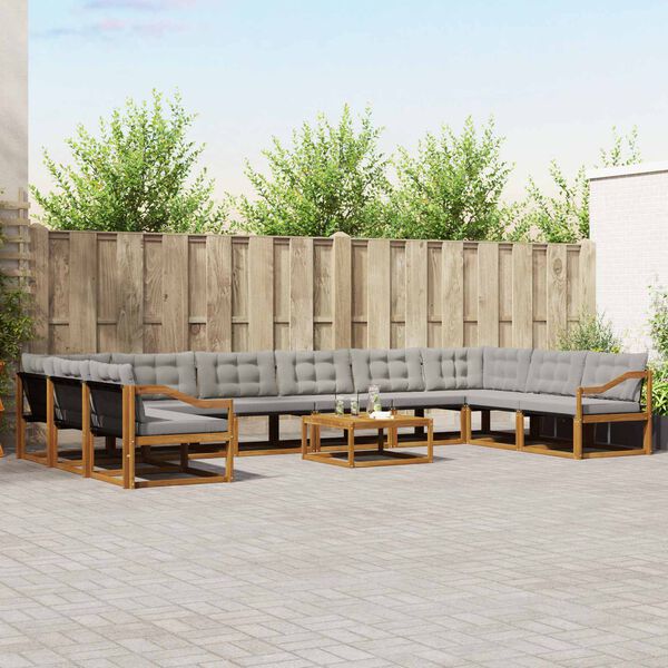 vidaXL Conjunto de sof&aacute;s de exterior 11 pcs Gris Natural y Claro