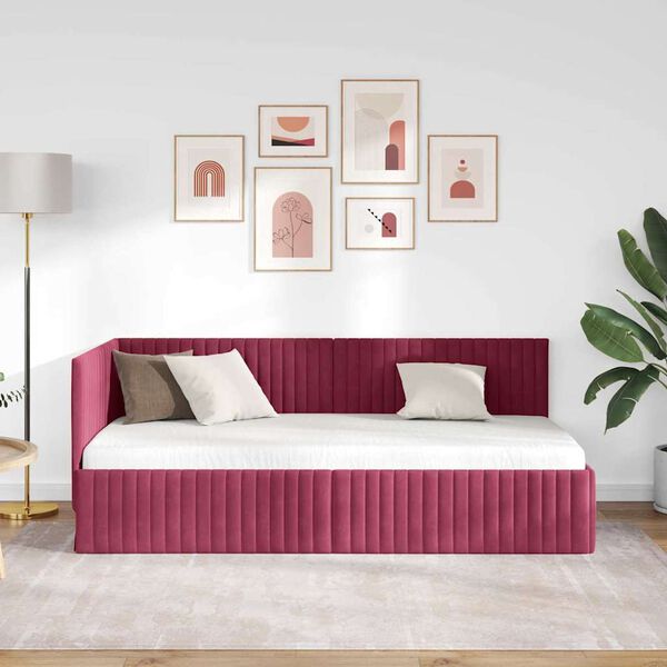 vidaXL Estructura de cama en esquina Rojo vino 90 cm x 200 cm