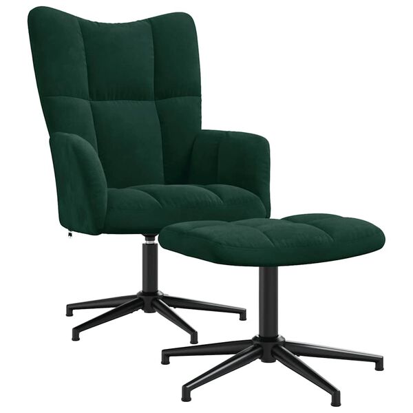 vidaXL Sill&oacute;n de relax con taburete terciopelo verde oscuro