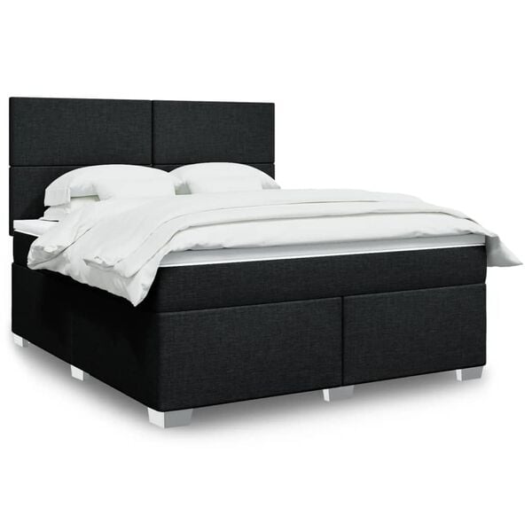 vidaXL Cama box spring con colch&oacute;n tela negro 180x200 cm