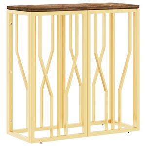 vidaXL Mesa consola acero inoxidable y madera maciza reciclada dorada