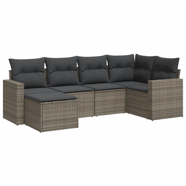vidaXL Set de muebles de jard&iacute;n 6 pzas y cojines rat&aacute;n sint&eacute;tico gris