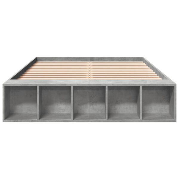 vidaXL Estructura de cama madera de ingeniería gris hormigón 135x190cm