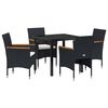 vidaXL Conjunto de Comedor de Jard&iacute;n 5 uds. Negro rat&aacute;n sint&eacute;tico