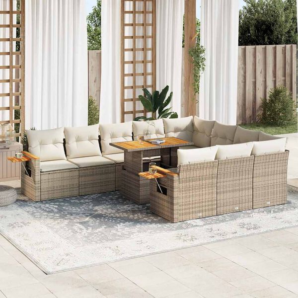 vidaXL Set sof&aacute;s jard&iacute;n y cojines 11 pzas rat&aacute;n sint&eacute;tico acacia beige