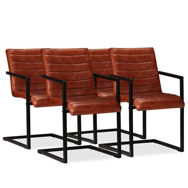 vidaXL Sillas de comedor 4 unidades cuero auténtico marrón