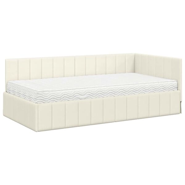 vidaXL Estructura de Cama Esquina con Colch&oacute;n 2 pcs Crema Terciopelo