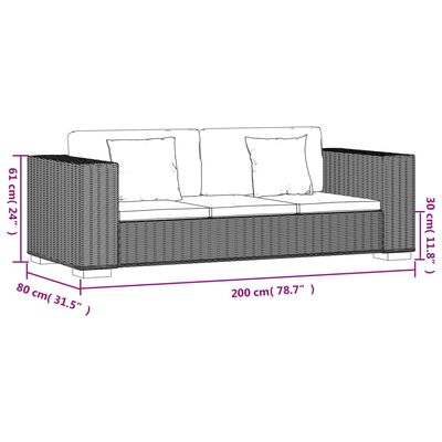 vidaXL Conjunto de sofá de 3 plazas ratán auténtico