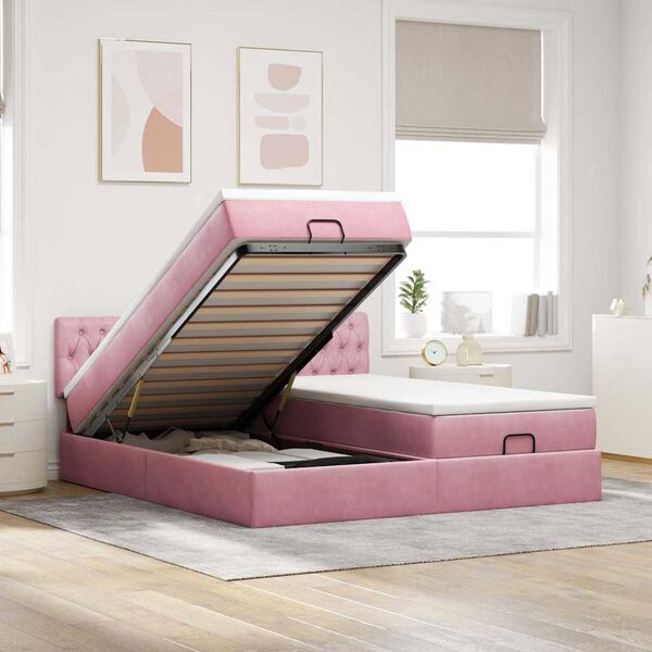 vidaXL Estructura de cama otomana colchones terciopelo rosa 200x200cm