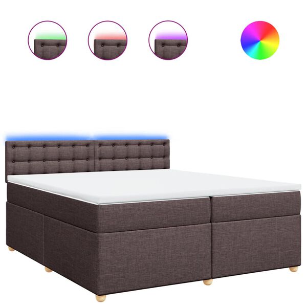 vidaXL Cama box spring con colch&oacute;n tela marr&oacute;n oscuro 200x200 cm