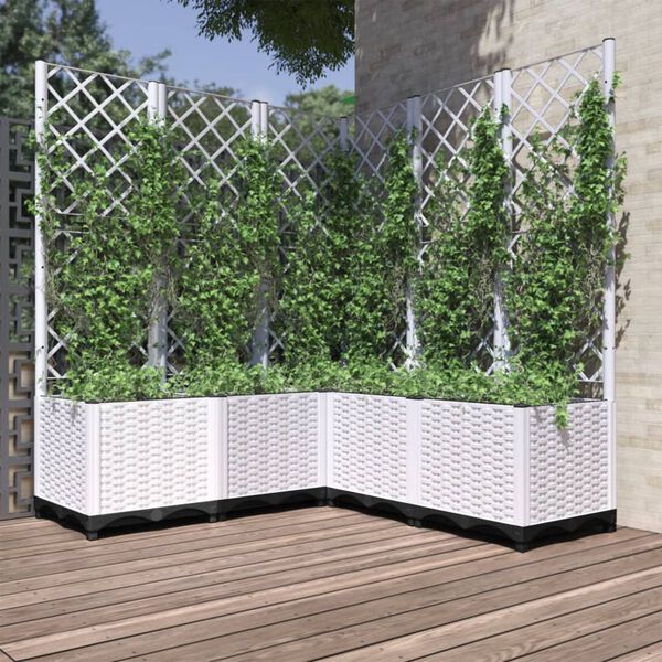 vidaXL Jardinera con enrejado PP blanco 120x120x136 cm