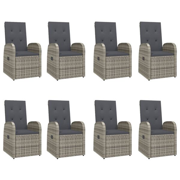 vidaXL Set comedor jardín 9 pzas y cojines ratán sintético gris