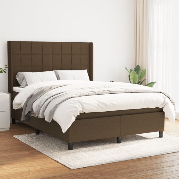 vidaXL Cama box spring con colch&oacute;n tela marr&oacute;n oscuro 140x190 cm