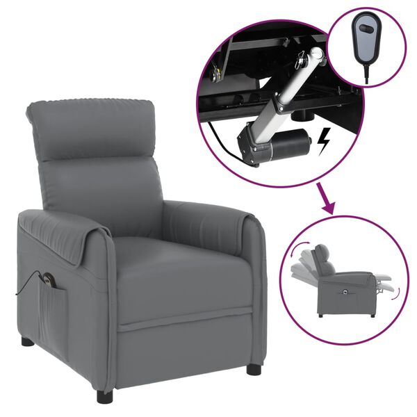 vidaXL Sill&oacute;n reclinable el&eacute;ctrico de cuero sint&eacute;tico gris