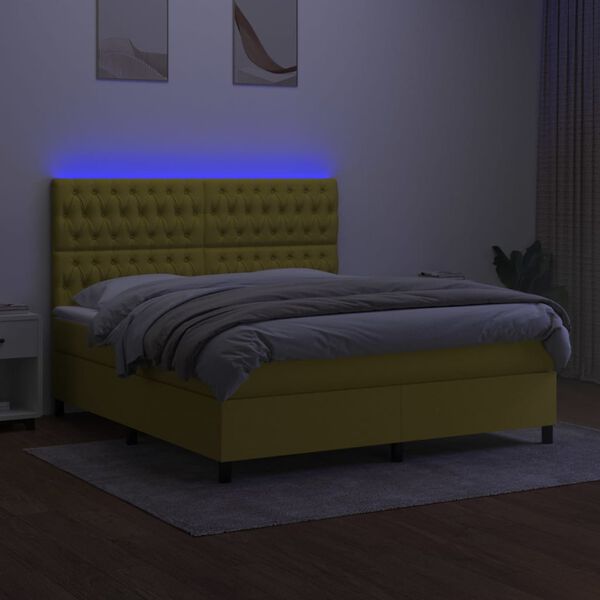 vidaXL Cama box spring colch&oacute;n y luces LED tela verde 180x200 cm