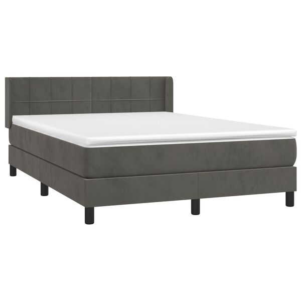vidaXL Cama box spring con colch&oacute;n terciopelo gris oscuro 140x190 cm