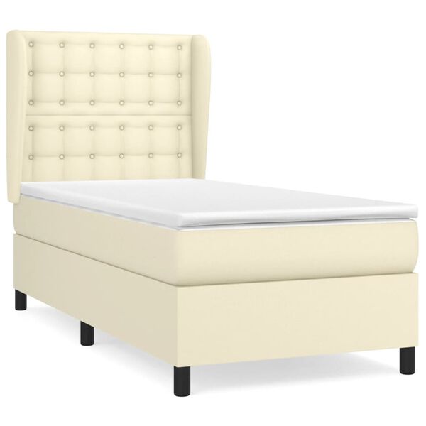 vidaXL Cama box spring con colch&oacute;n cuero sint&eacute;tico crema 100x200 cm