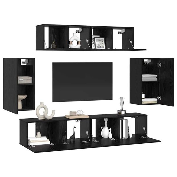 vidaXL Conjunto de mueble de TV 6 pcs Roble Negro Madera contrachapada