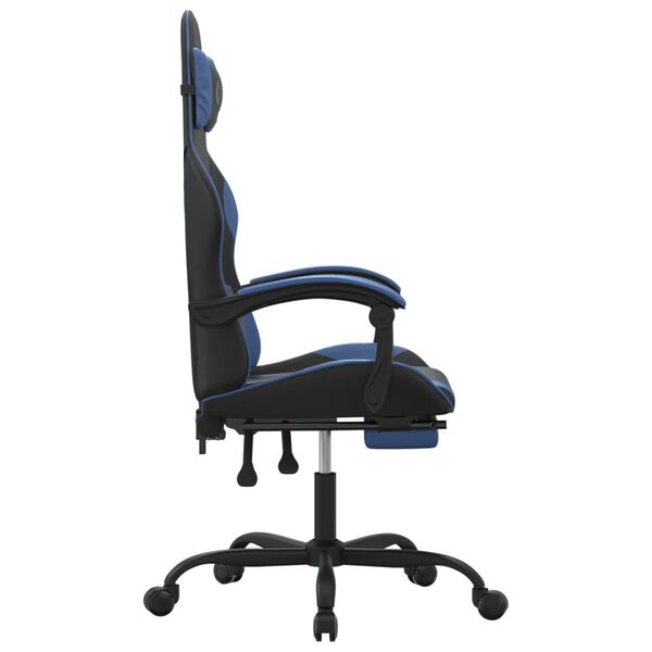 vidaXL Silla gaming con reposapi&eacute;s cuero sint&eacute;tico negro azul