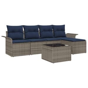 vidaXL Conjunto de sof&aacute; de jard&iacute;n con coj&iacute;n 6 pcs Gris rat&aacute;n sint&eacute;tico