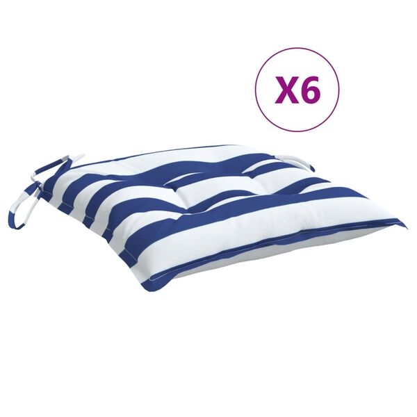 vidaXL Cojines de silla 6 uds tela Oxford rayas azul blanco 50x50x7 cm