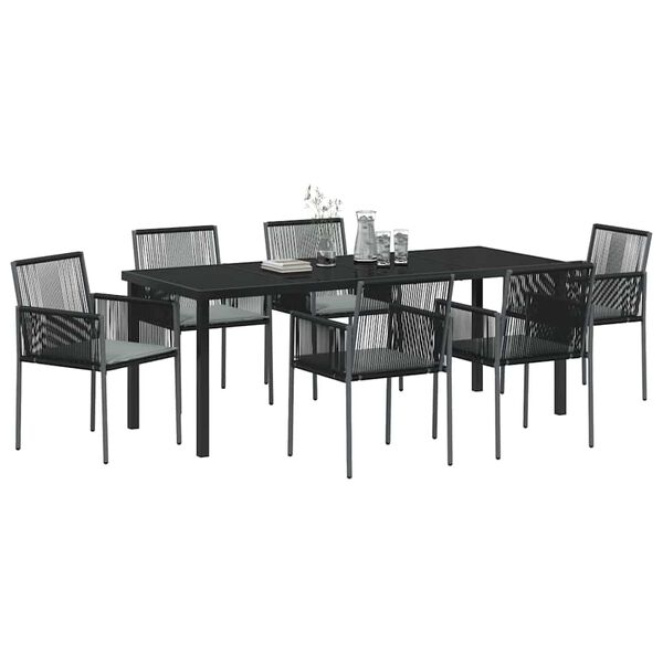 vidaXL Conjunto de Comedor de Jard&iacute;n 7 pcs Negro Rat&aacute;n sint&eacute;tico